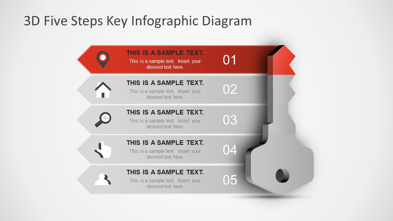 3D Five Steps Key Infographic Diagram regarding Key Diagram