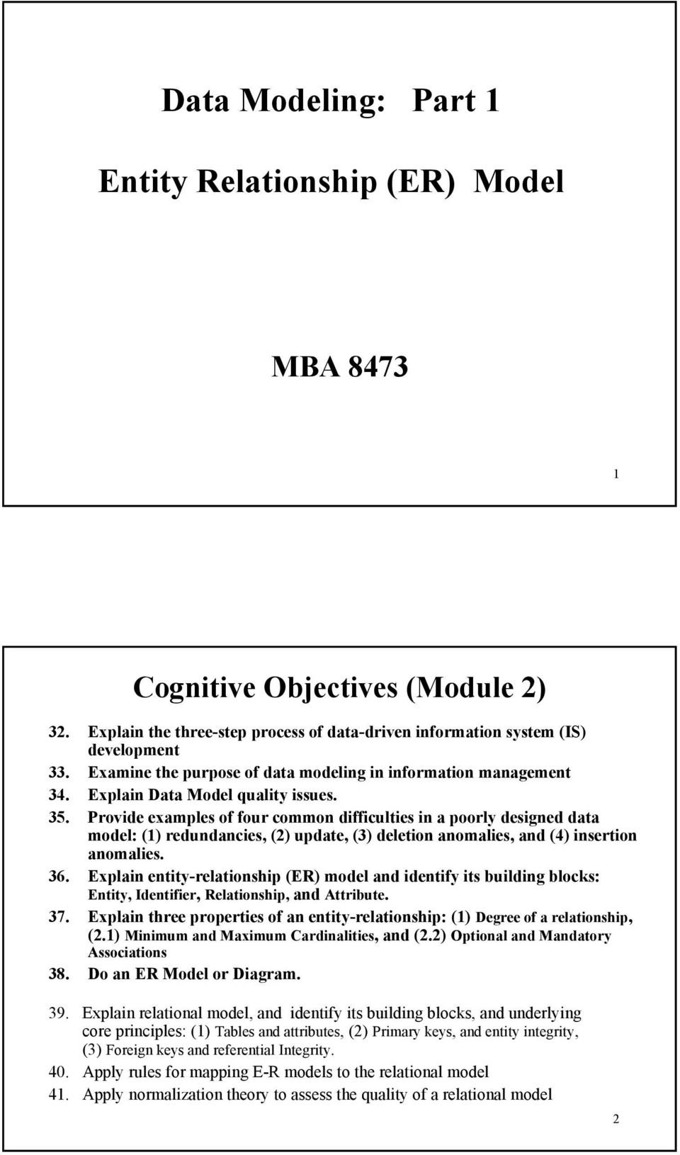 Data Modeling: Part 1. Entity Relationship (Er) Model - Pdf regarding Explain Er Model