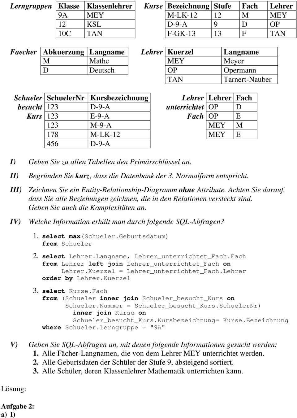 Datenbanken Entity-Relationship-Modell. Aufgabe 3: - Pdf pertaining to Er Diagramm 3. Normalform