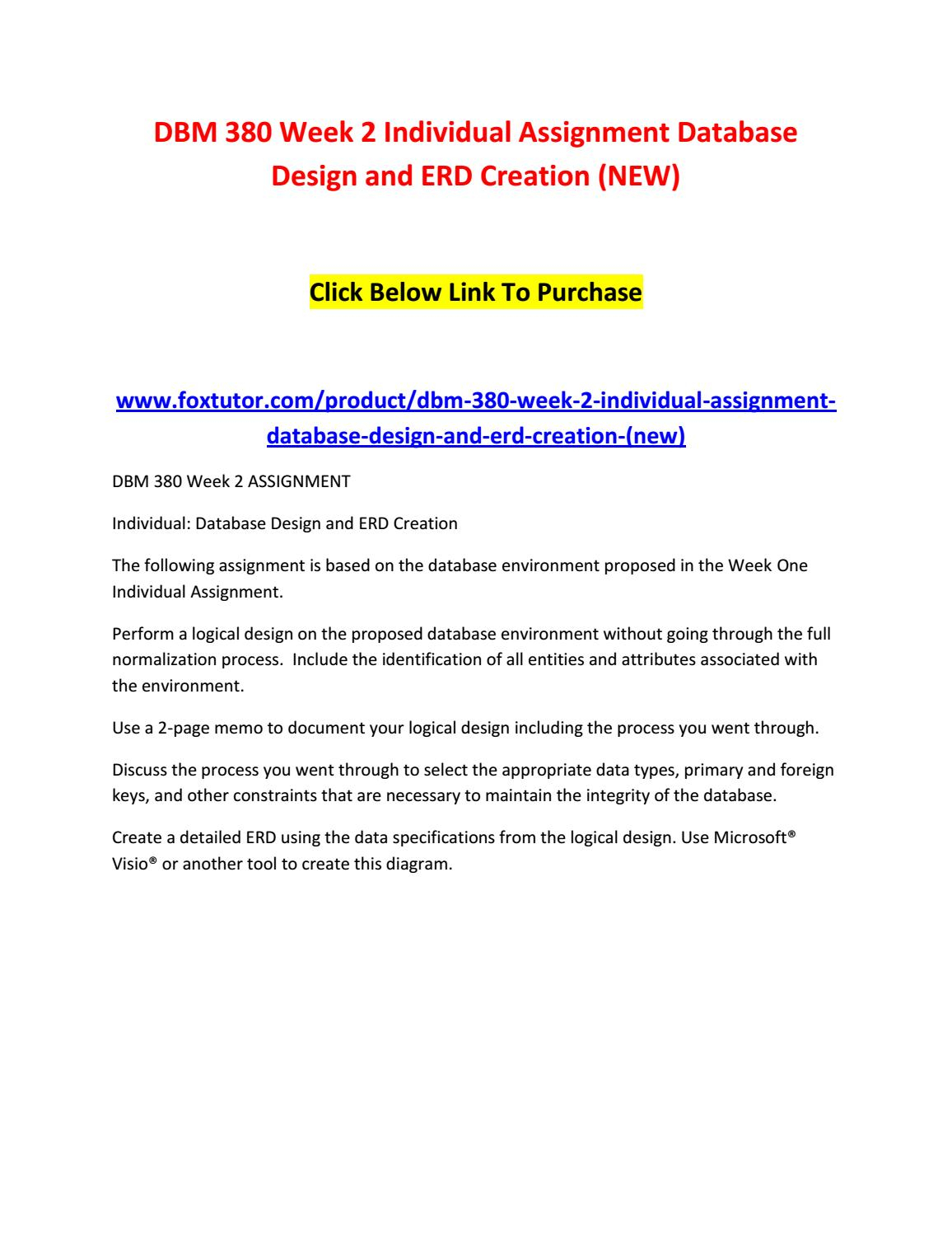 Dbm 380 Week 2 Individual Assignment Database Design And Erd for Database Design And Erd Creation