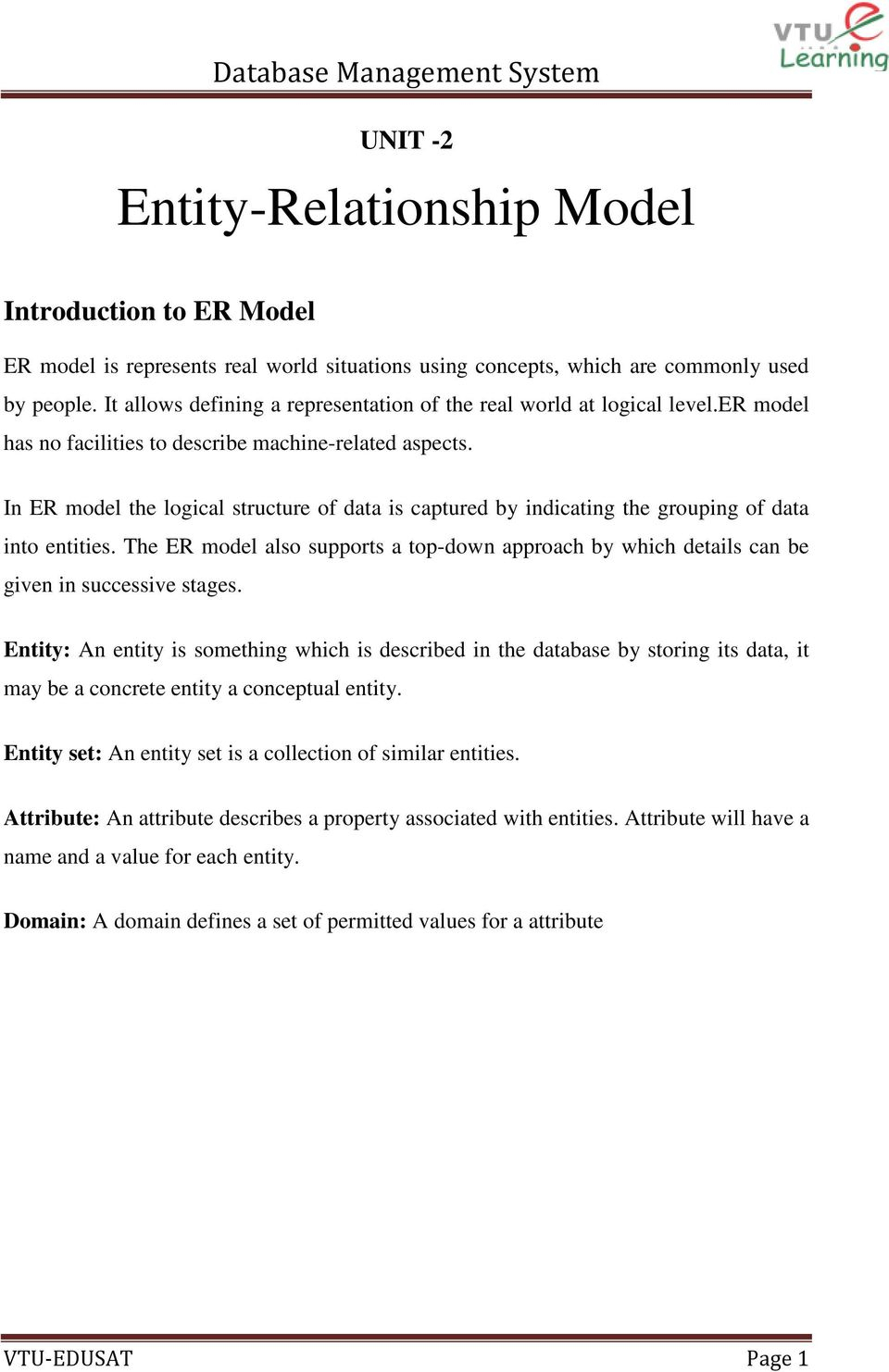 Entity-Relationship Model - Pdf pertaining to Introduction To Er Model