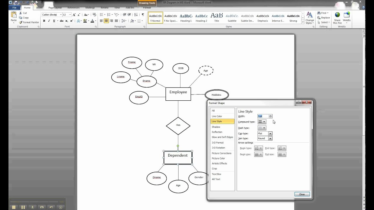 Er Diagram In Ms Word Part 9 - Illustrating A Weak Entity pertaining to How To Draw Er Diagram In Word