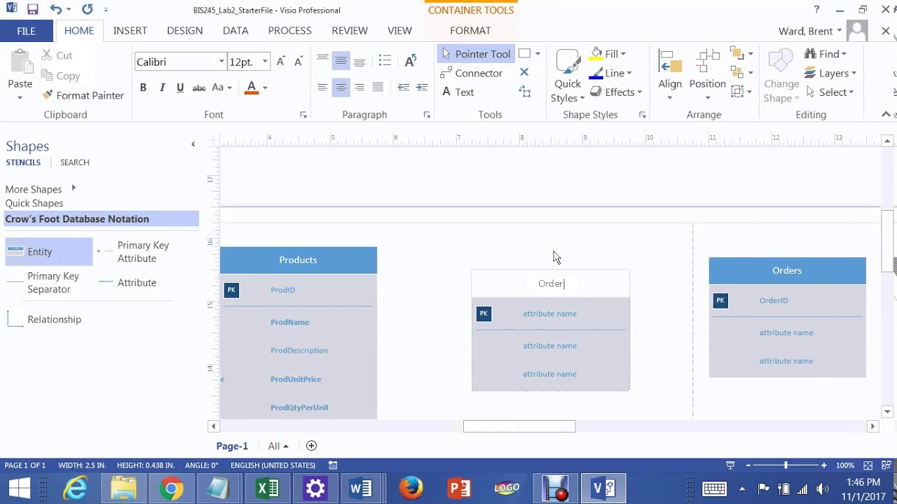 Lab 2 Many To Many Relationship In Visio 2013 Joining Orders And Products  Tables with regard to Er Diagram Visio 2013