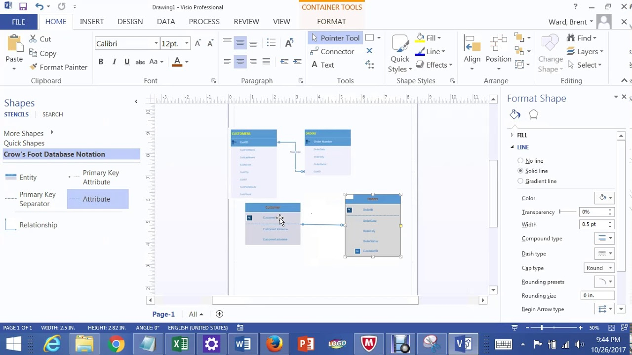 One To Many Relationships In Visio 2013 Lab 1A Bis 245 in Er Diagram One To One Relationship