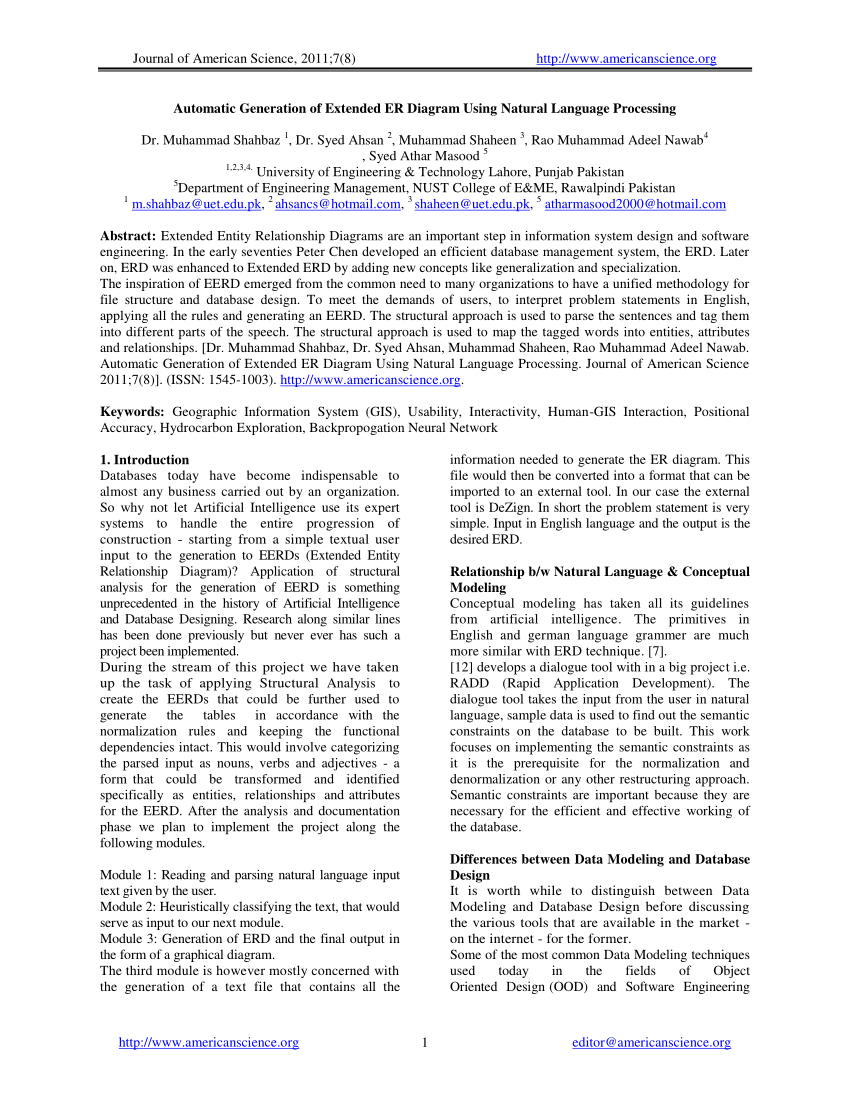 Pdf) Automatic Generation Of Extended Er Diagram Using with Er Diagram Journal