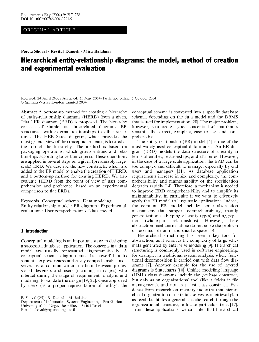 Pdf) Hierarchical Entity-Relationship Diagrams: The Model within Er Diagram Hierarchy