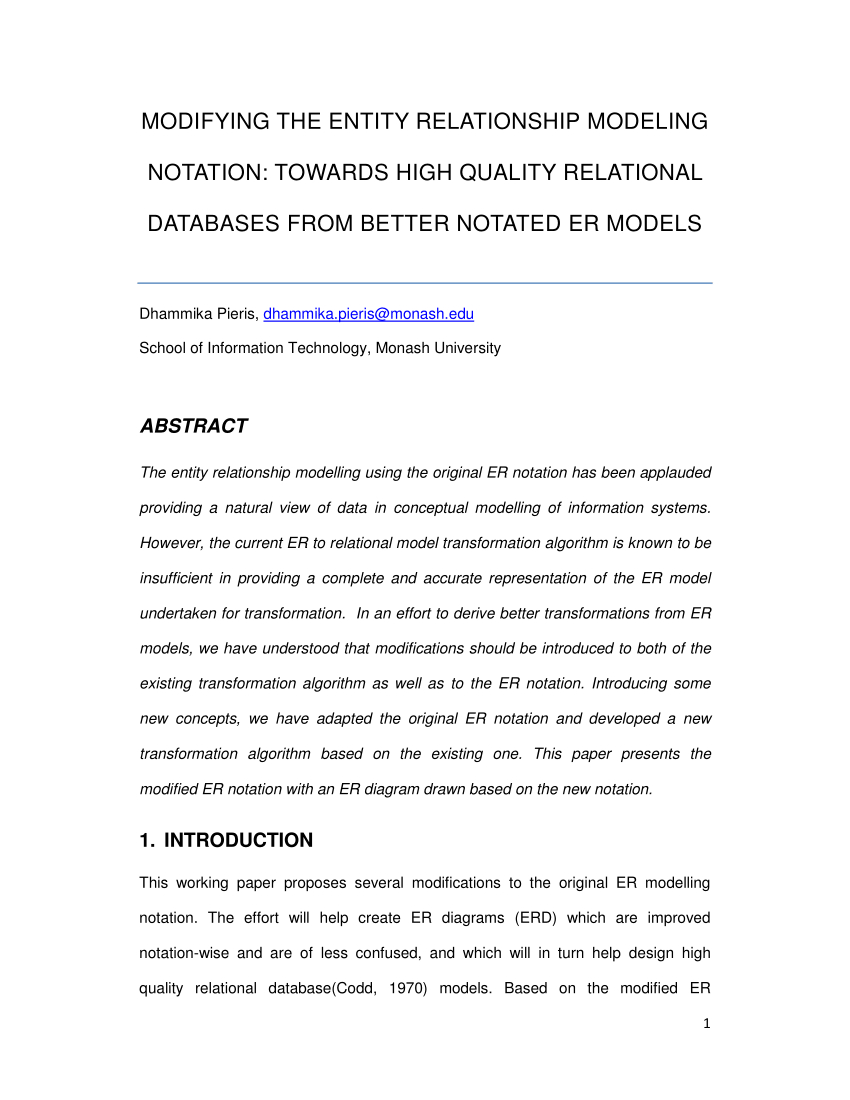 Pdf) Modifying The Entity Relationship Modelling Notation for Introduction To Er Model