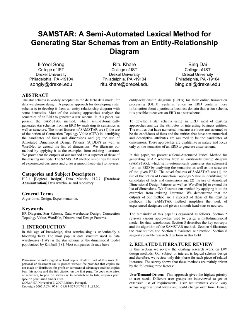 Pdf) Samstar: A Semi-Automated Lexical Method For Generating inside Er Diagram Vs Dimensional Modelling