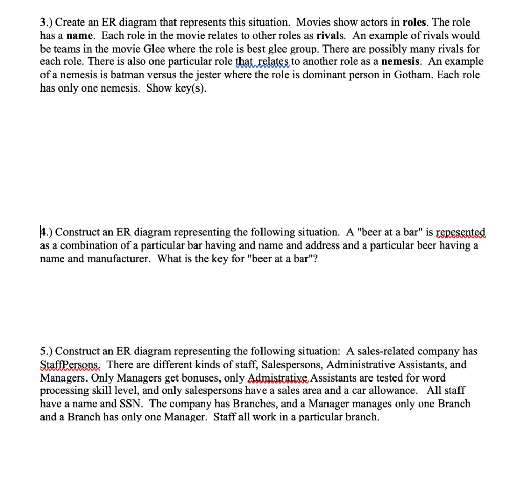 Solved: 3.) Create An Er Diagram That Represents This Situ within Er Diagram Roles