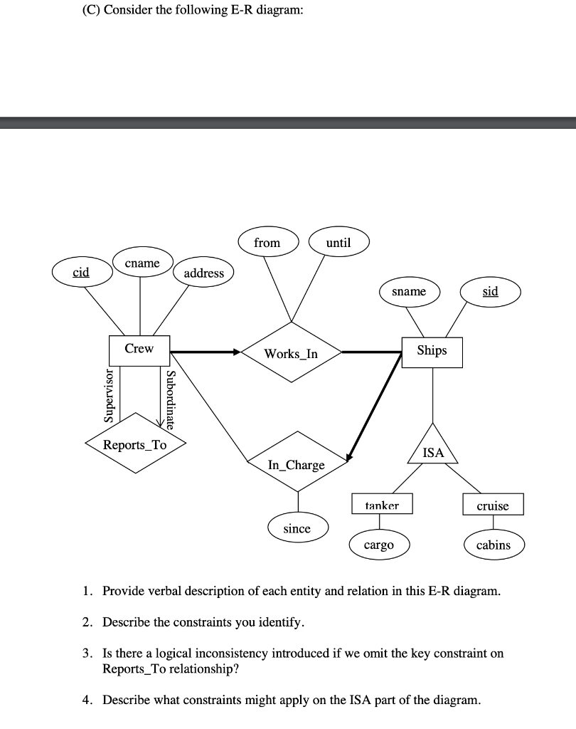 Solved: (C) Consider The Following E-R Diagram: From Until for Er Diagram Constraints