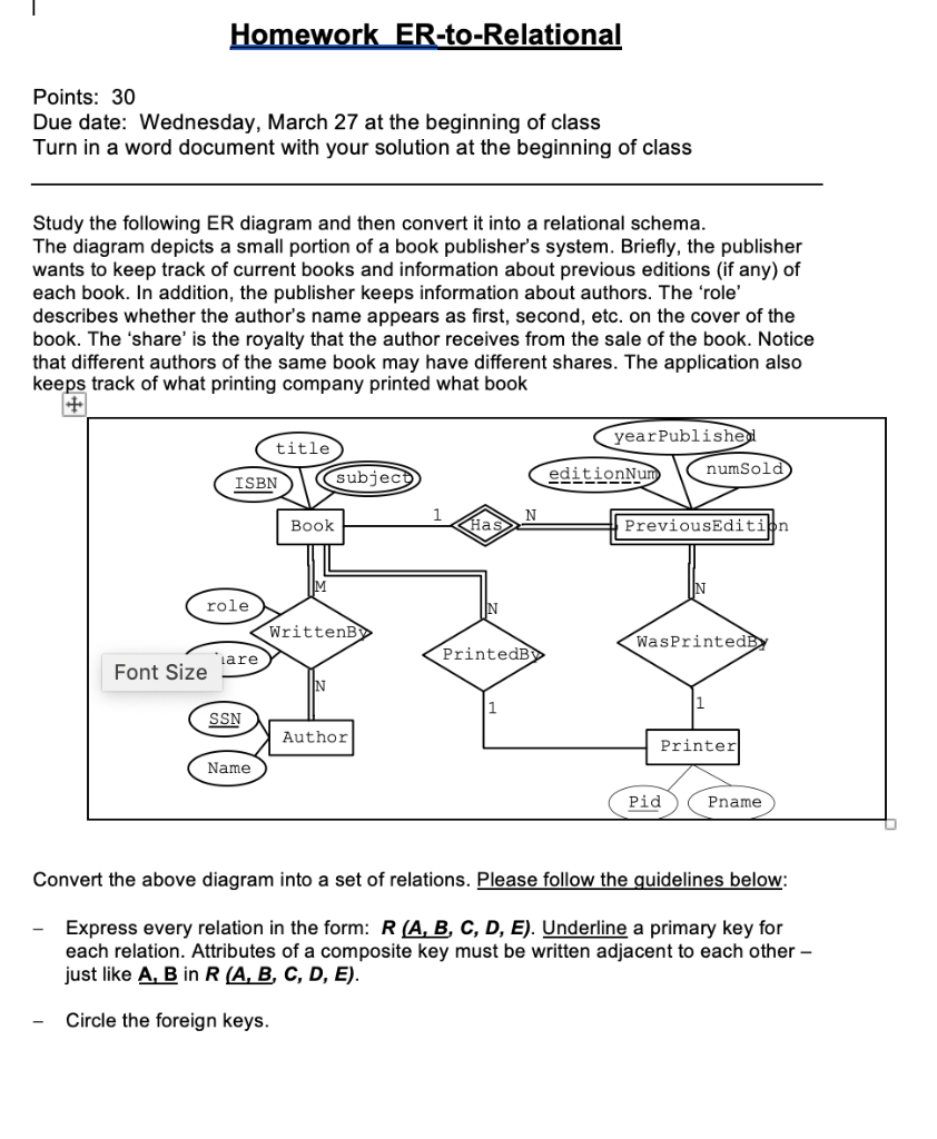 Solved: Or -To-Relational Points: 30 Due Date: Wednesday with regard to Er Diagram Composite Key