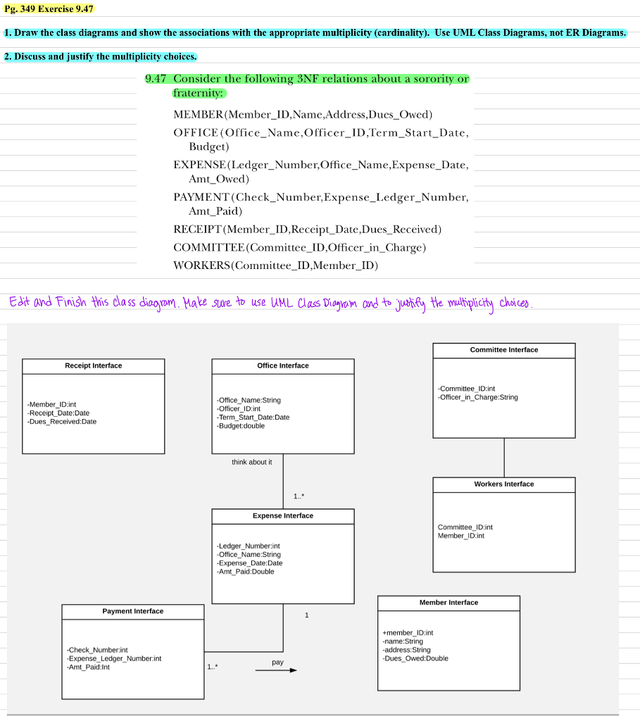 Solved: Use Uml Class Diagram To Edit And Finish This Clas with regard to Er Diagram Multiplicity