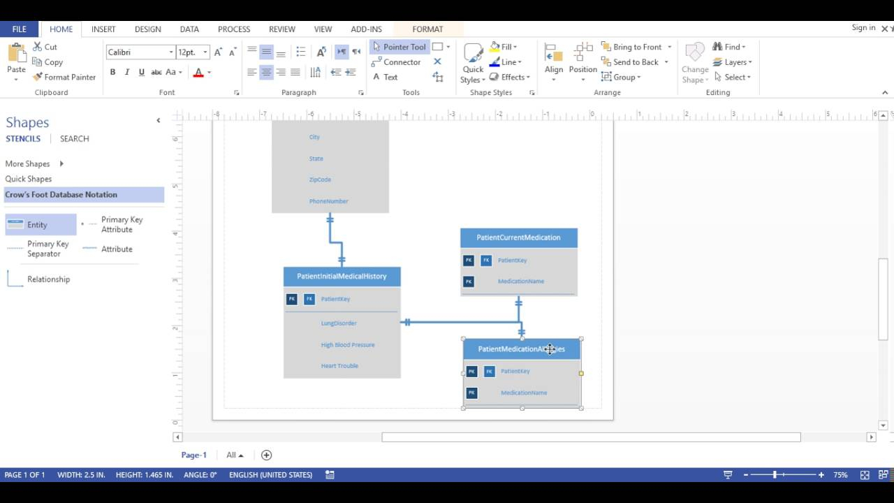 Visio 2013 - Database Diagram (Crows Foot Notation) in Er Diagram Rounded Arrow