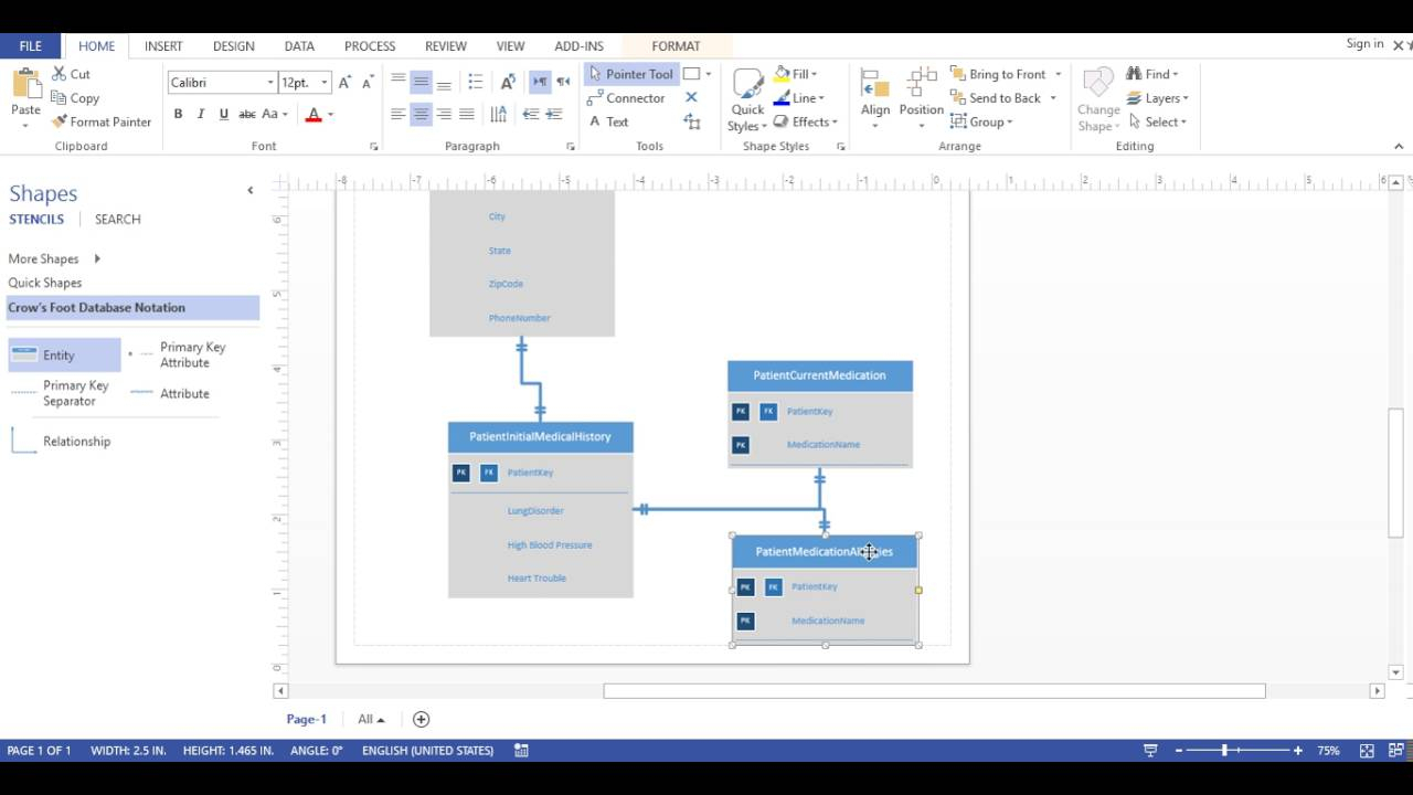 Visio 2013 - Database Diagram (Crows Foot Notation) intended for Er Diagram Visio 2013