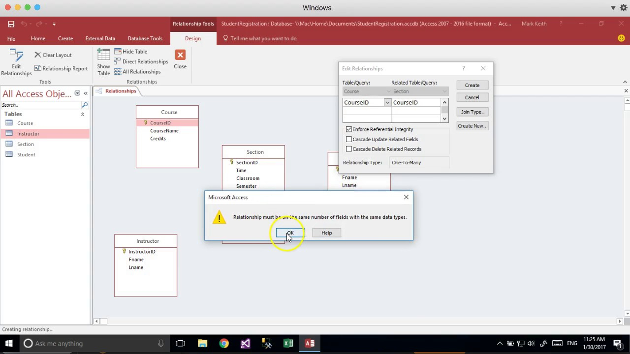 Convert Erd To Ms Access: Student Registration Example with regard to Er Diagram Access 2016