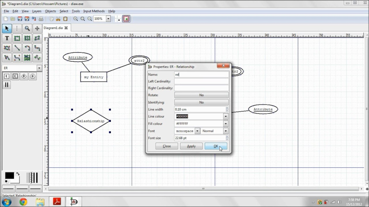 Entity-Relationship Diagram Using Dia for Er Diagram Using Dia