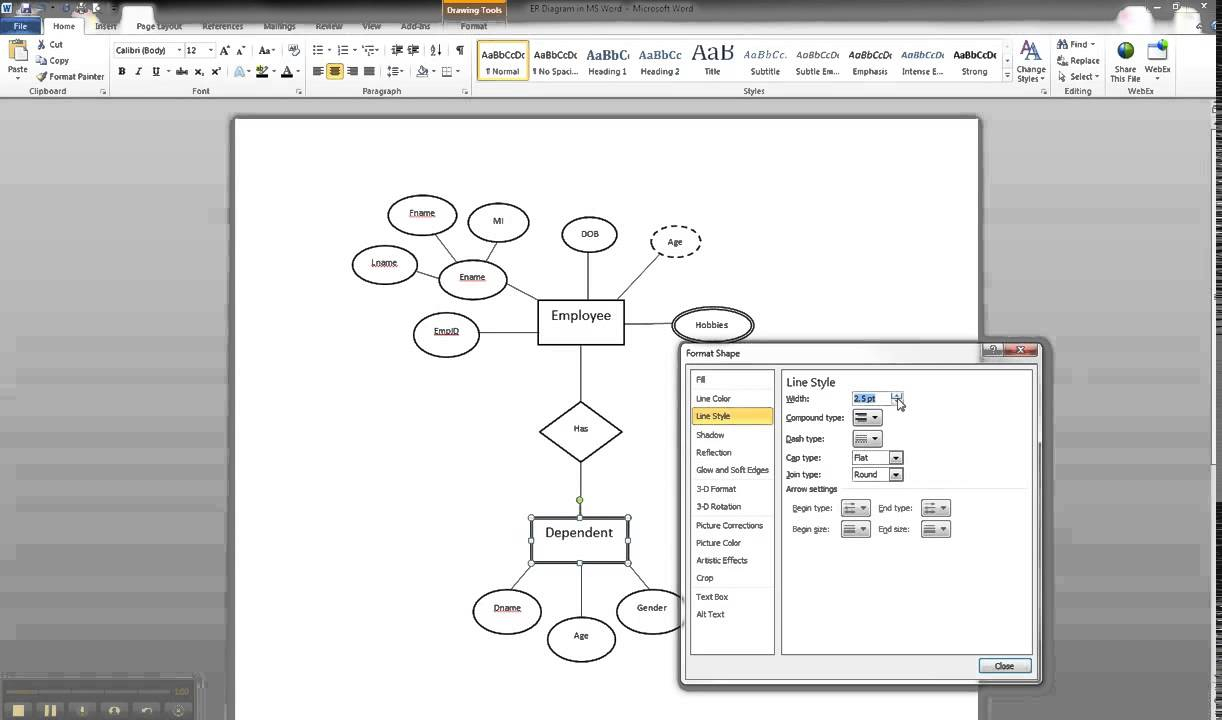 Er Diagram In Ms Word Part 9 - Illustrating A Weak Entity throughout Er Diagram Arrows