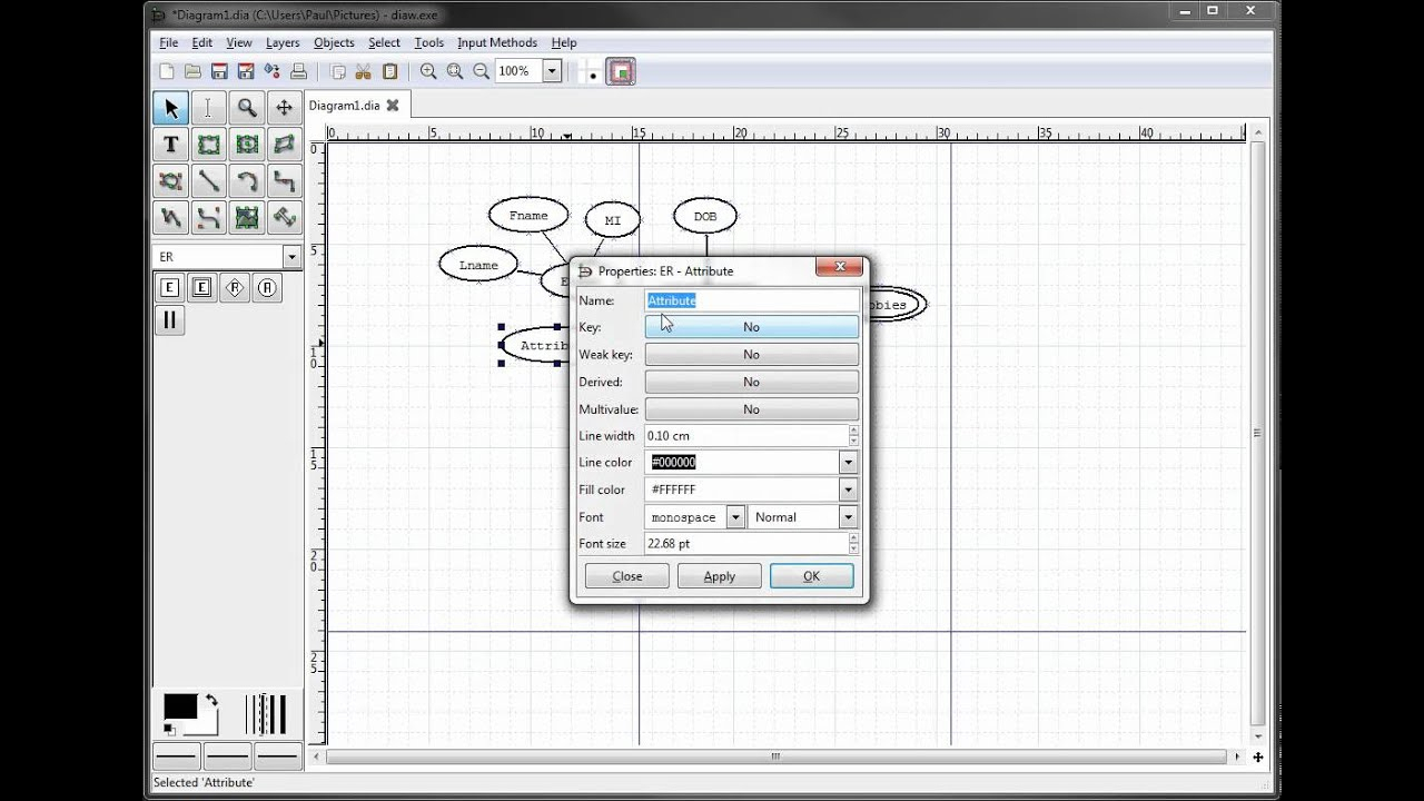 Er Diagrams In Dia Part 6 - Creating A Primary Key Attribute with regard to Er Diagram Using Dia