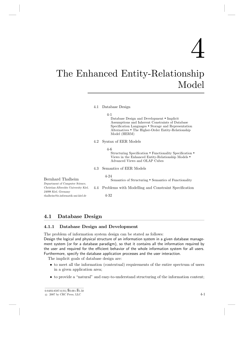 Pdf) The Enhanced Entity-Relationship Model within Er Diagram Assumptions