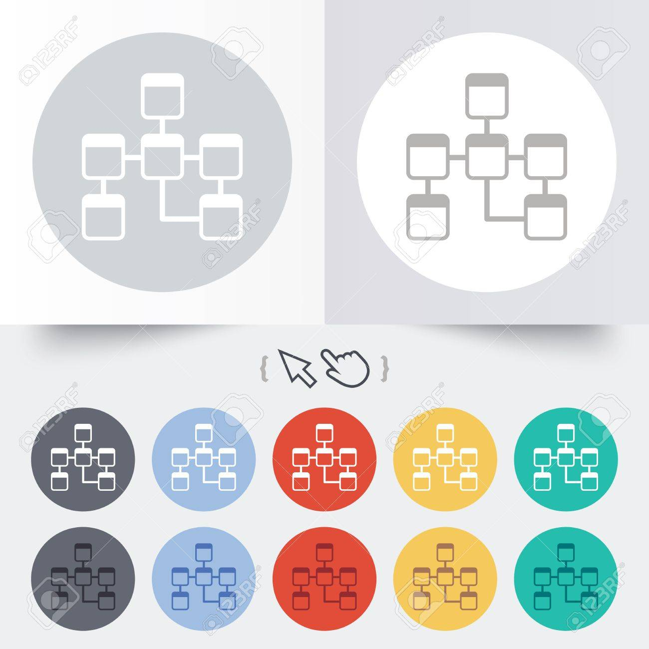 Database Sign Icon. Relational Database Schema Symbol. Round 12 Circle  Buttons. throughout Database Schema Symbols