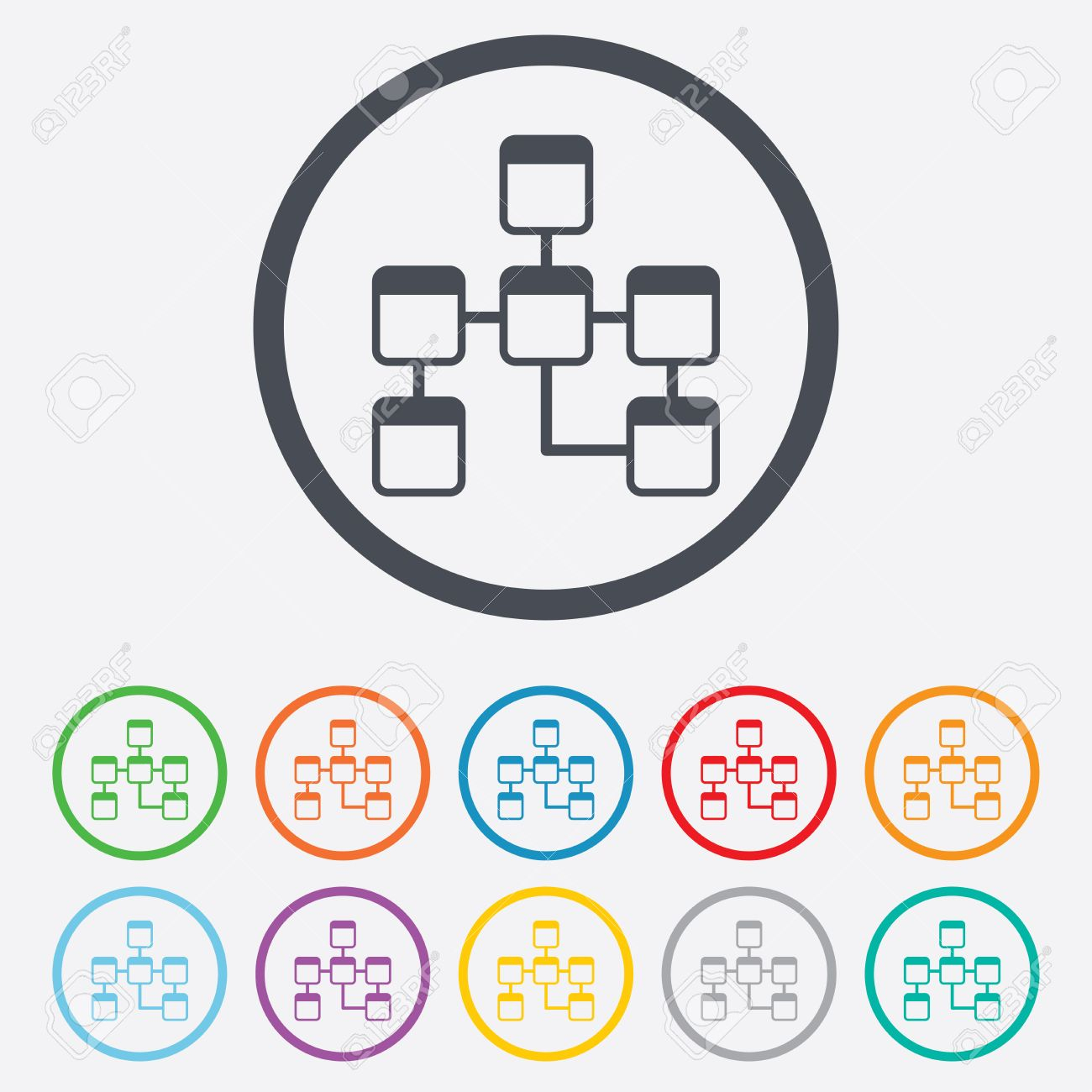 Database Sign Icon. Relational Database Schema Symbol. Round Circle Buttons  With Frame. Vector throughout Database Schema Symbols