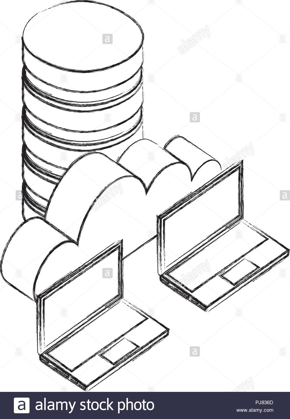 Laptops Cloud Computing And Database Server Network Vector inside Drawing Database